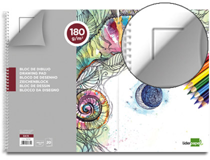 Bloc dibujo Liderpapel Artístico espiral 460x325mm 20 hojas 180 g/m² perforadas con recuadro